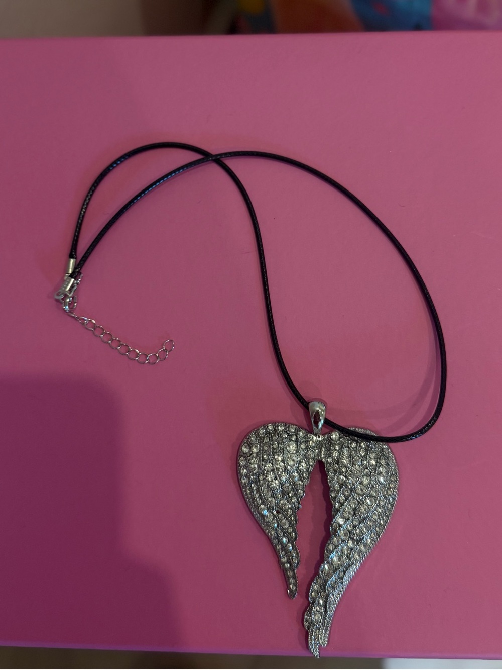 Sparkling Angel Wing Pendant Necklace - Silver Rhinestone